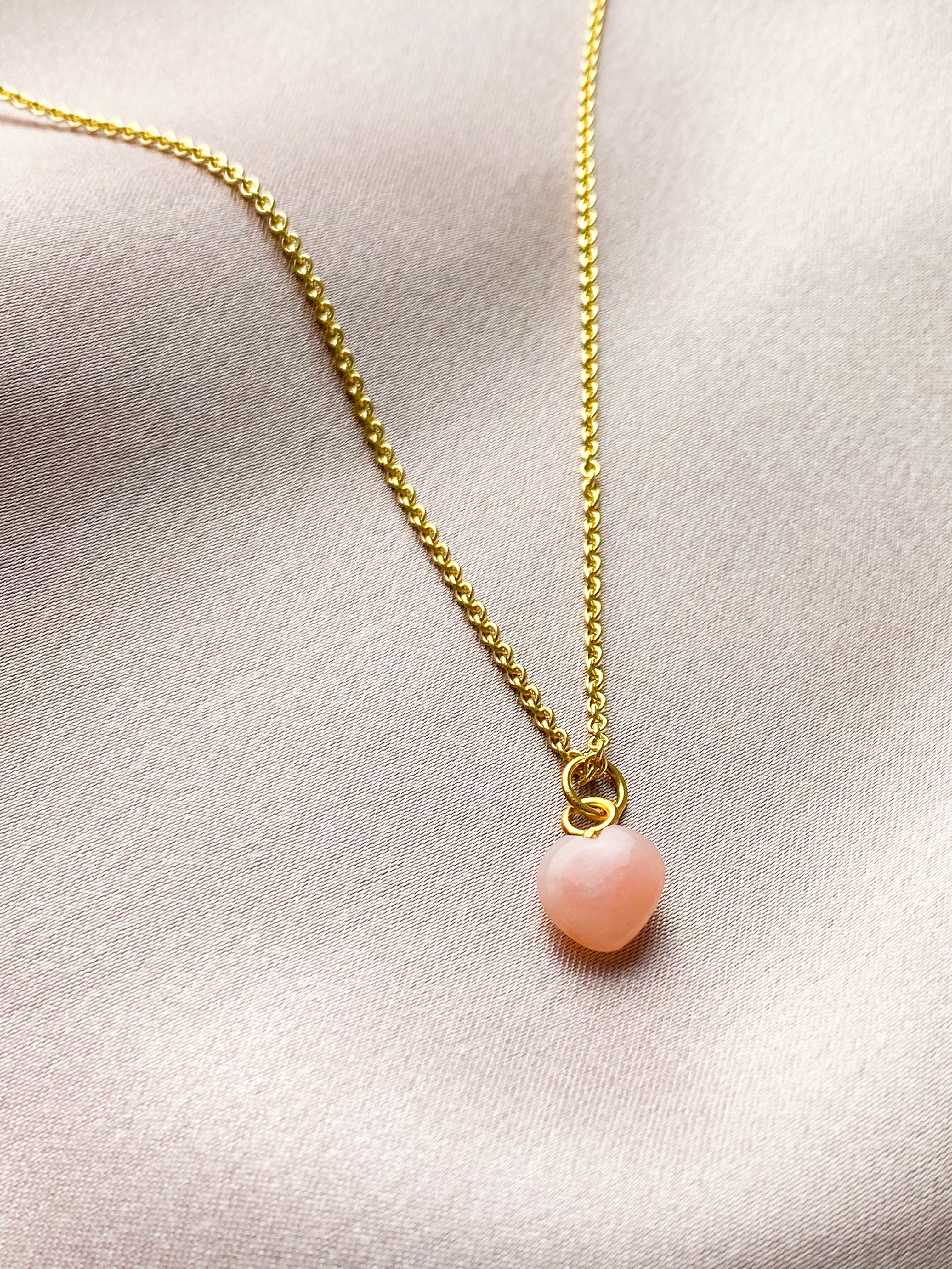 Pink Opal - Petit Hjerte - Guldbelagt