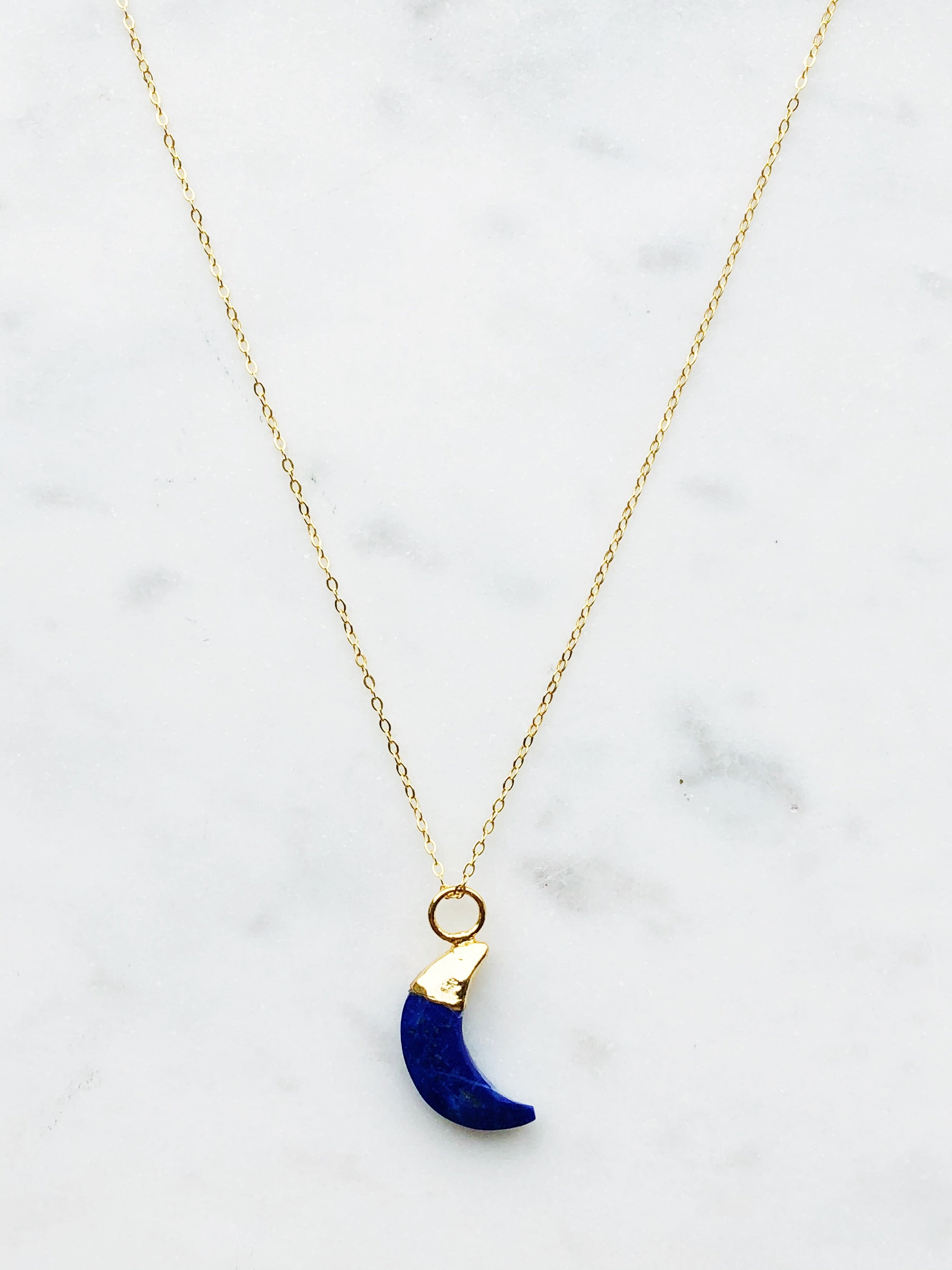 Lapis Lazuli Måne Facet Halskæde - Guldbelagt